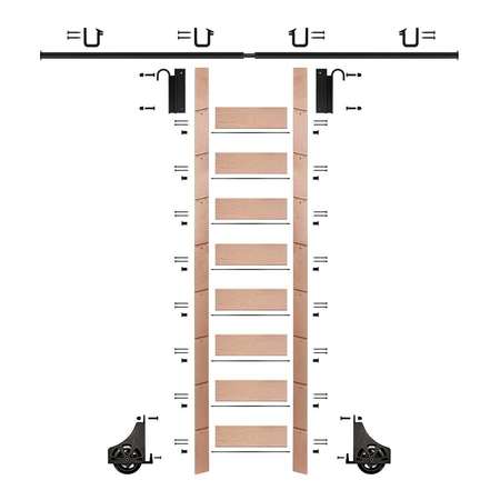 MEADOW LANE Ladder 107 in. Un-Finished Oak Black Hook with 8 ft. Rail Kit EG.300-107RO-08.08